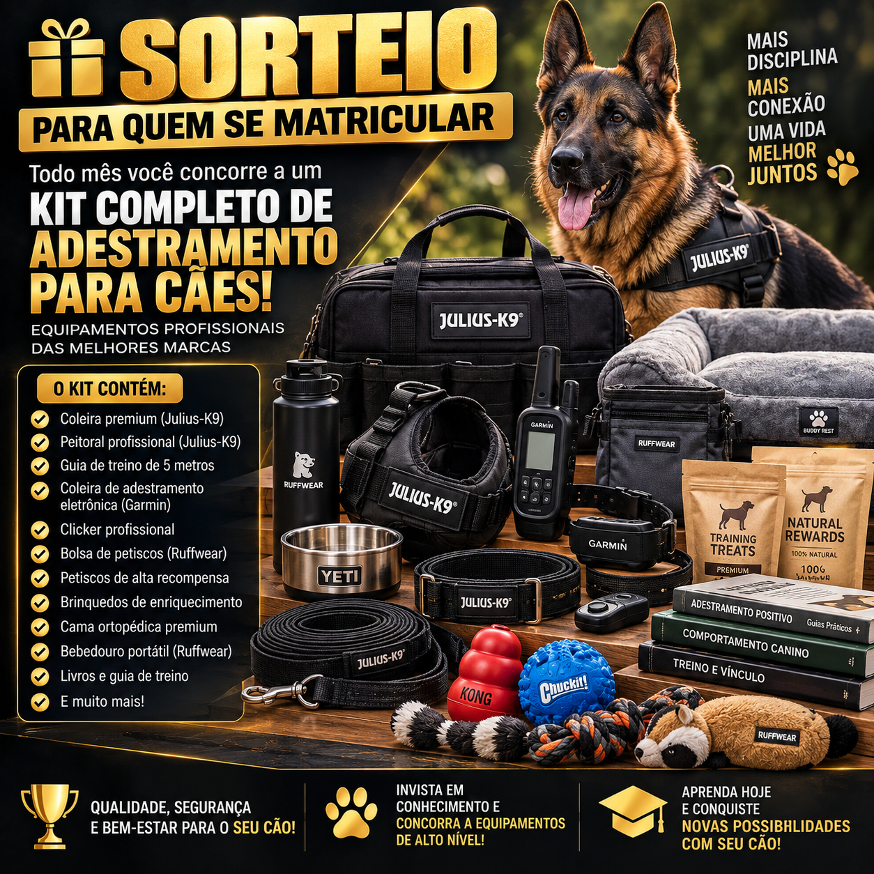 Kit completo de adestramento para cães sorteado todo mês